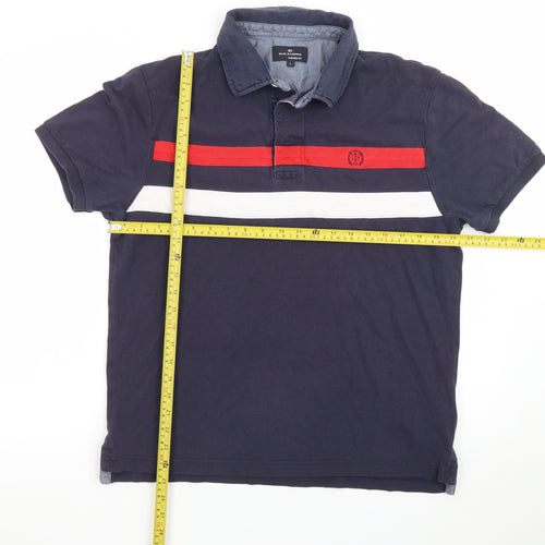 Marks and Spencer Blue Harbour Men's Blue Colourblock Polo Shirt L