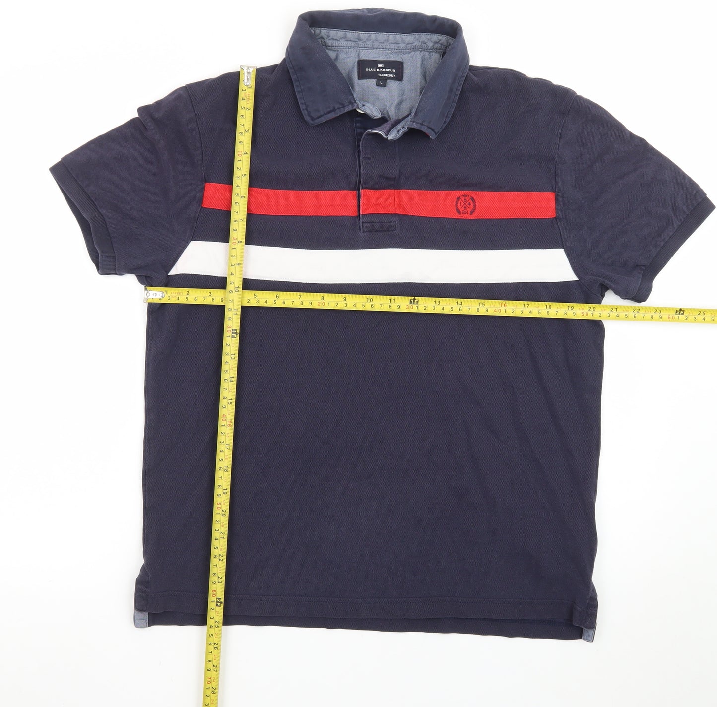 Marks and Spencer Blue Harbour Men's Blue Colourblock Polo Shirt L