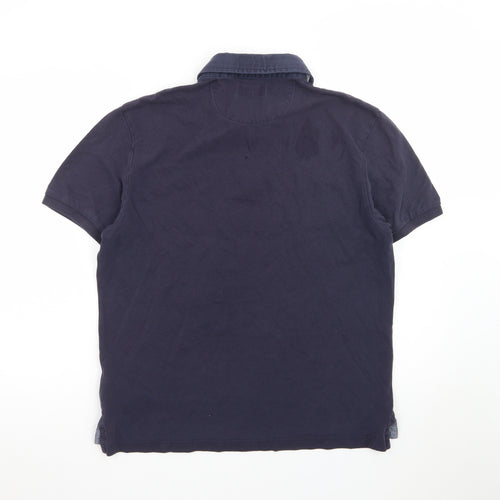 Marks and Spencer Blue Harbour Men's Blue Colourblock Polo Shirt L