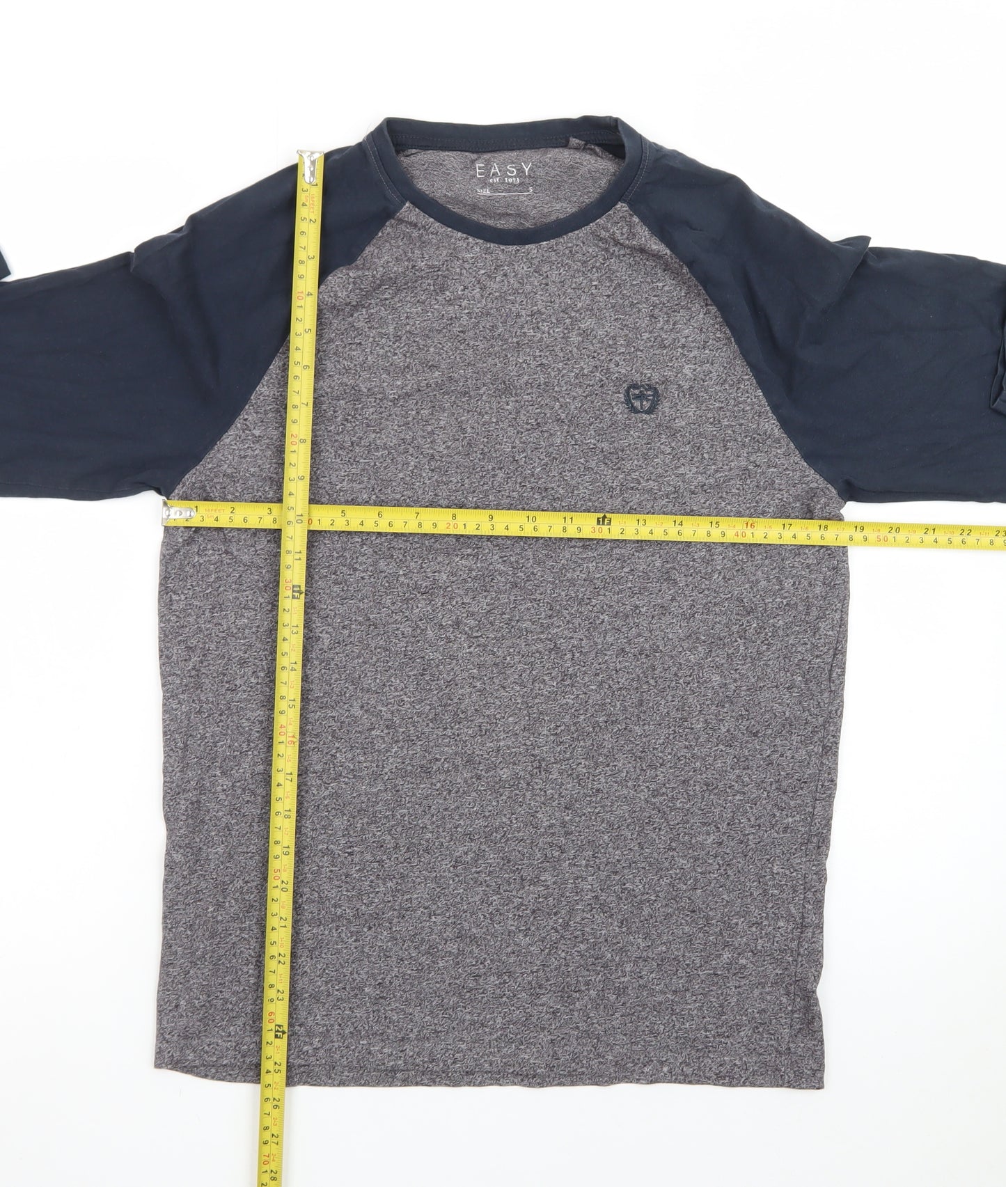 Easy Men’s Grey & Navy Long Sleeve Raglan T-Shirt Size S