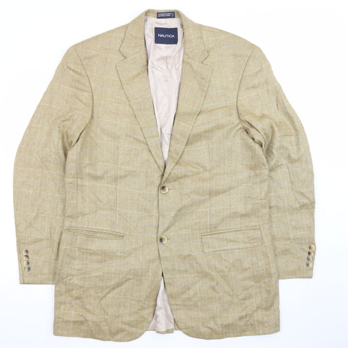 Nautica Women Beige Silk Single-Breasted Blazer 42L Classic Fit
