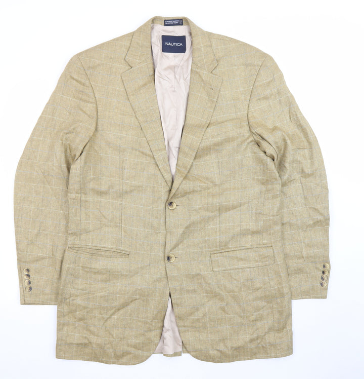 Nautica Women Beige Silk Single-Breasted Blazer 42L Classic Fit