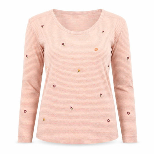 Front view of Next Women’s Pink Floral Striped Long Sleeve T-Shirt, size UK 8