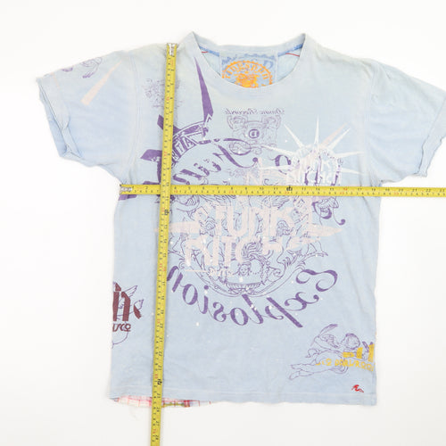 RingSpun Men's Blue Graphic Cotton Crew Neck T-Shirt Size L