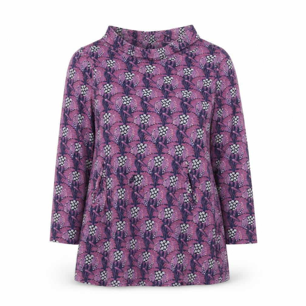 Front view of White Stuff Women's Purple Floral Cotton Tunic Top, size 8