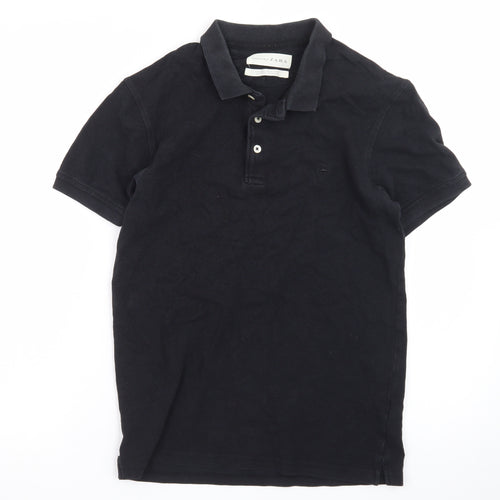 Zara Essentials Men's Black Short Sleeve Classic Fit Polo Shirt Size S