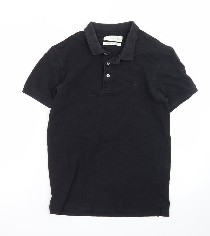 Zara Essentials Men's Black Short Sleeve Classic Fit Polo Shirt Size S