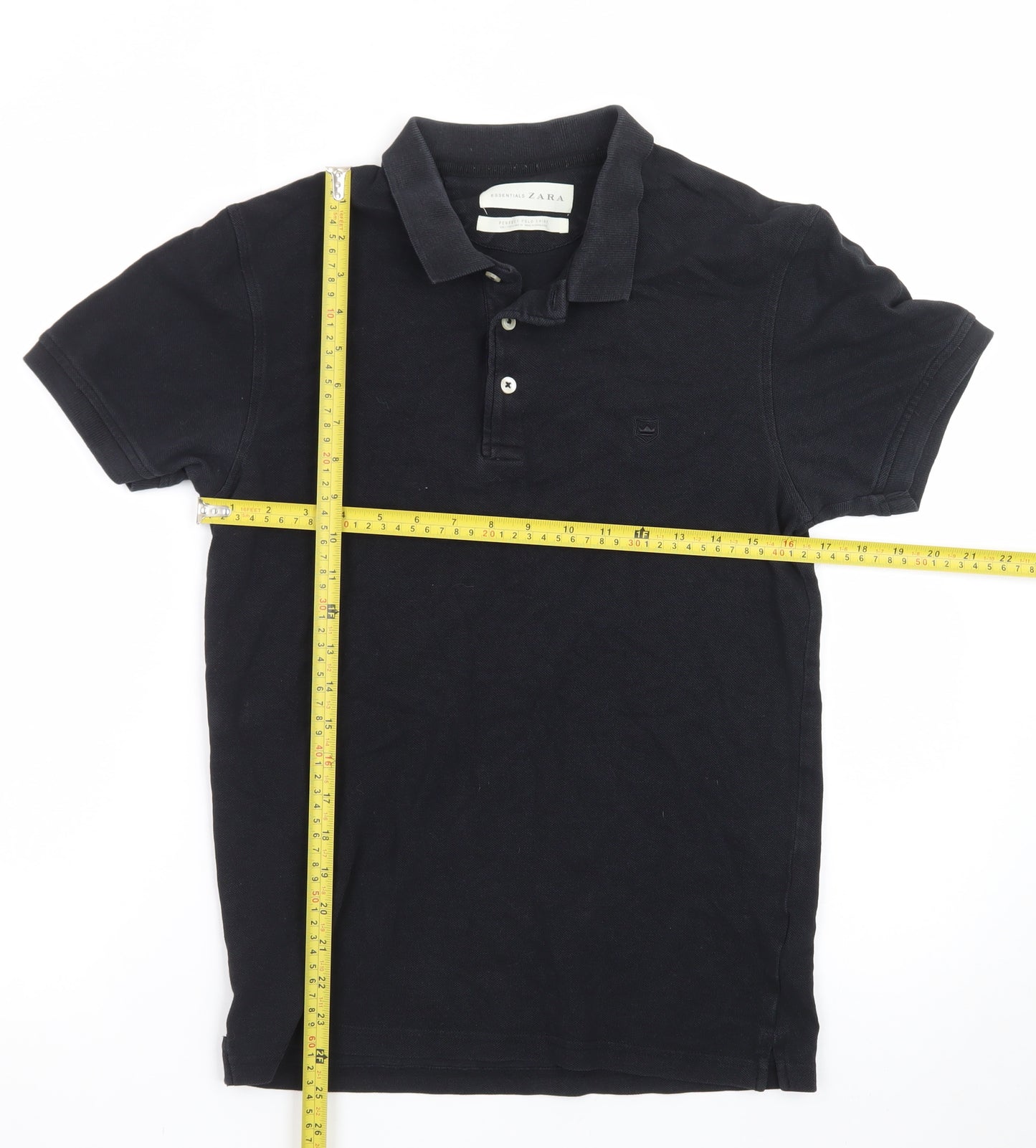 Zara Essentials Men's Black Short Sleeve Classic Fit Polo Shirt Size S