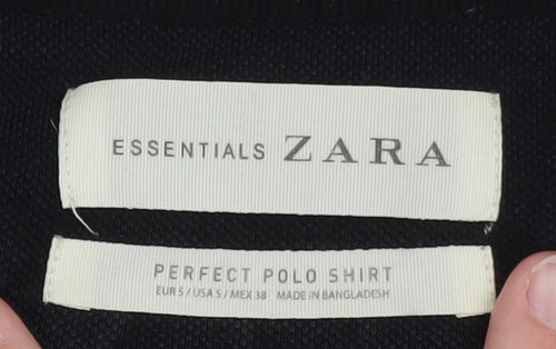 Zara Essentials Men's Black Short Sleeve Classic Fit Polo Shirt Size S