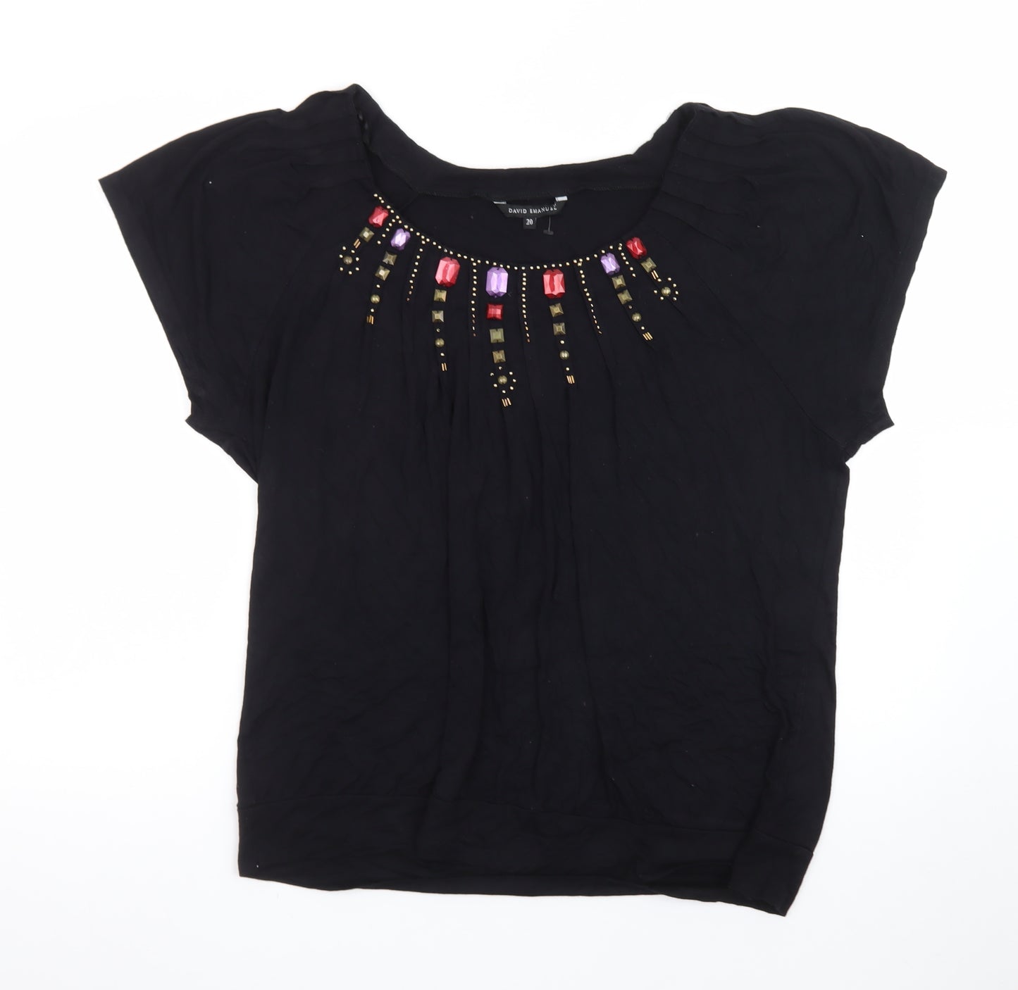David Emanuel Women's Black Beaded Tunic Blouse Size 20