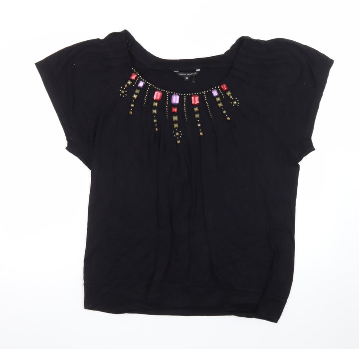 David Emanuel Women's Black Beaded Tunic Blouse Size 20