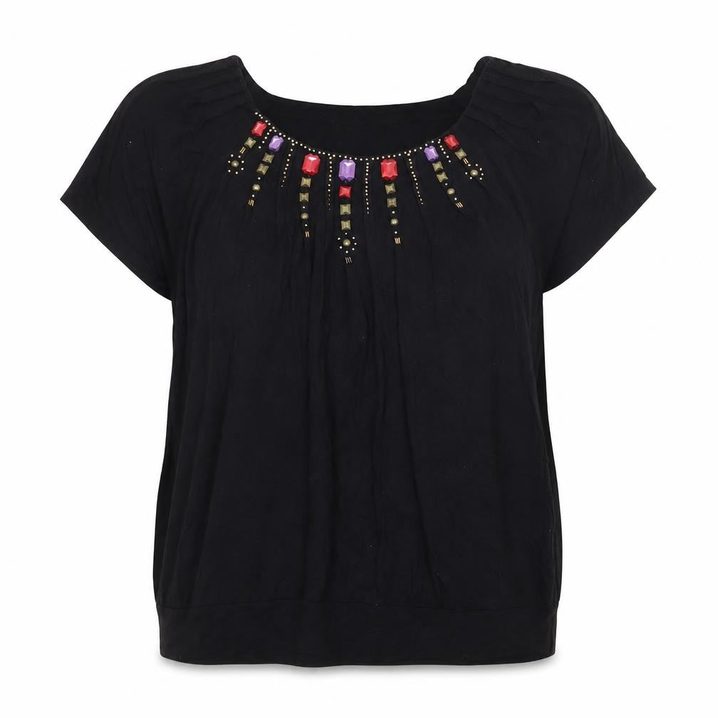 Front view of David Emanuel Women's Black Beaded Tunic Blouse, size 20