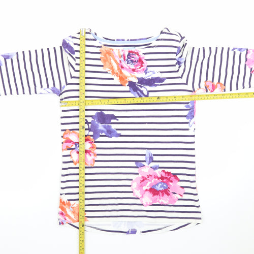 Joules Womens Multicoloured 3/4 Sleeve Striped Floral Cotton T-Shirt Size 8