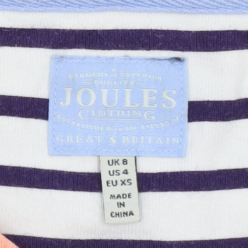 Joules Womens Multicoloured 3/4 Sleeve Striped Floral Cotton T-Shirt Size 8