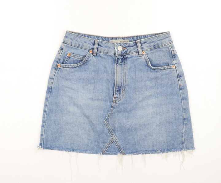 Topshop Women Blue Denim Mini Skirt Size 10 Cotton Frayed Hem
