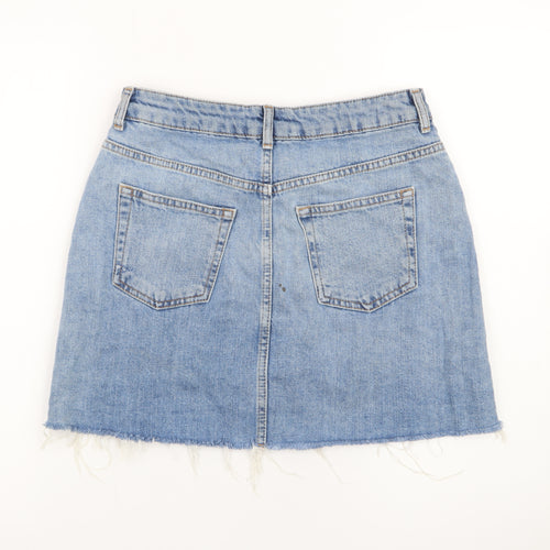 Topshop Women Blue Denim Mini Skirt Size 10 Cotton Frayed Hem