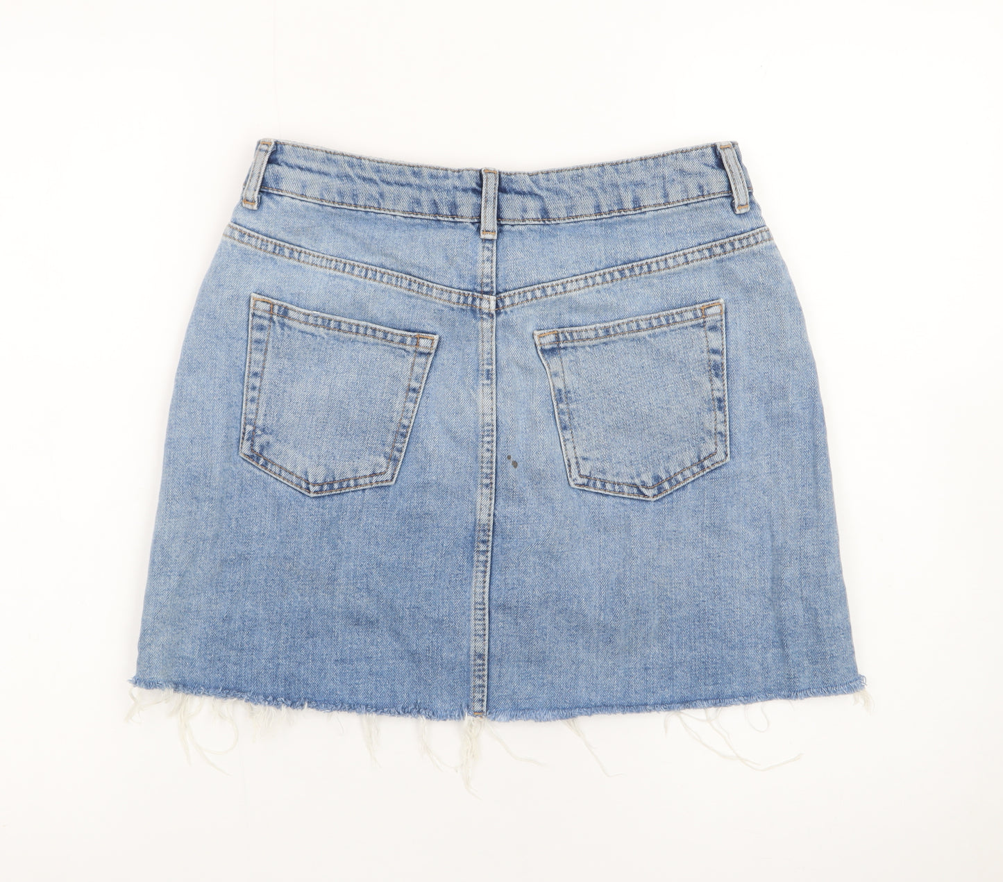 Topshop Women Blue Denim Mini Skirt Size 10 Cotton Frayed Hem