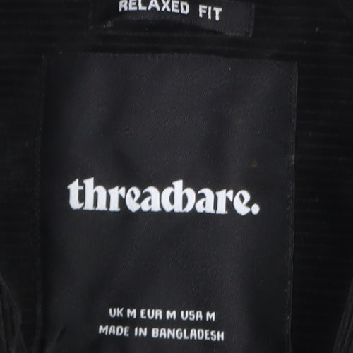 Threadbare Men's Black Corduroy Relaxed Fit Button-Up Shirt M
