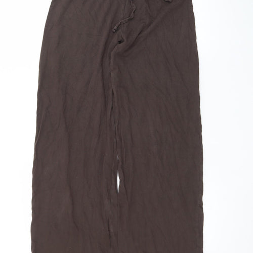 Brandy Melville Women Brown Cotton Relaxed Wide-Leg Trousers Size 22