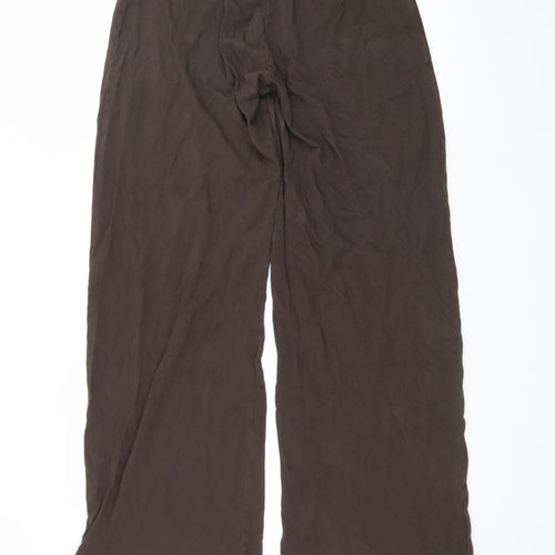 Brandy Melville Women Brown Cotton Relaxed Wide-Leg Trousers Size 22