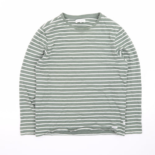 Casual Friday Women's Green Striped Long Sleeve Cotton T-Shirt M