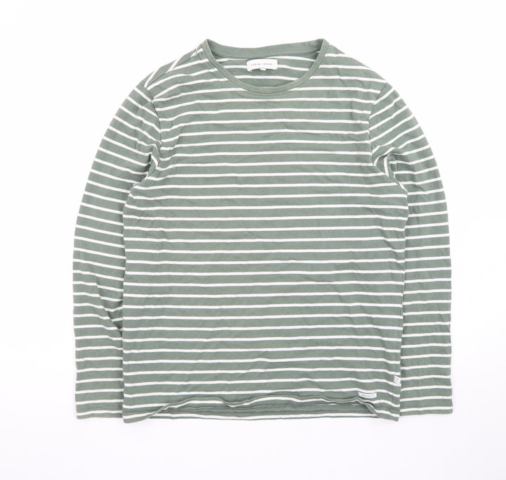 Casual Friday Women's Green Striped Long Sleeve Cotton T-Shirt M
