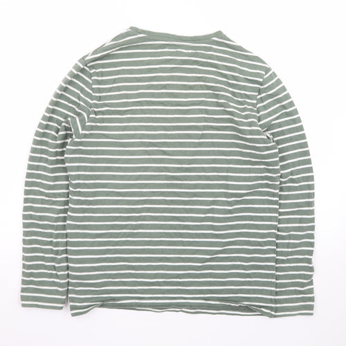 Casual Friday Women's Green Striped Long Sleeve Cotton T-Shirt M