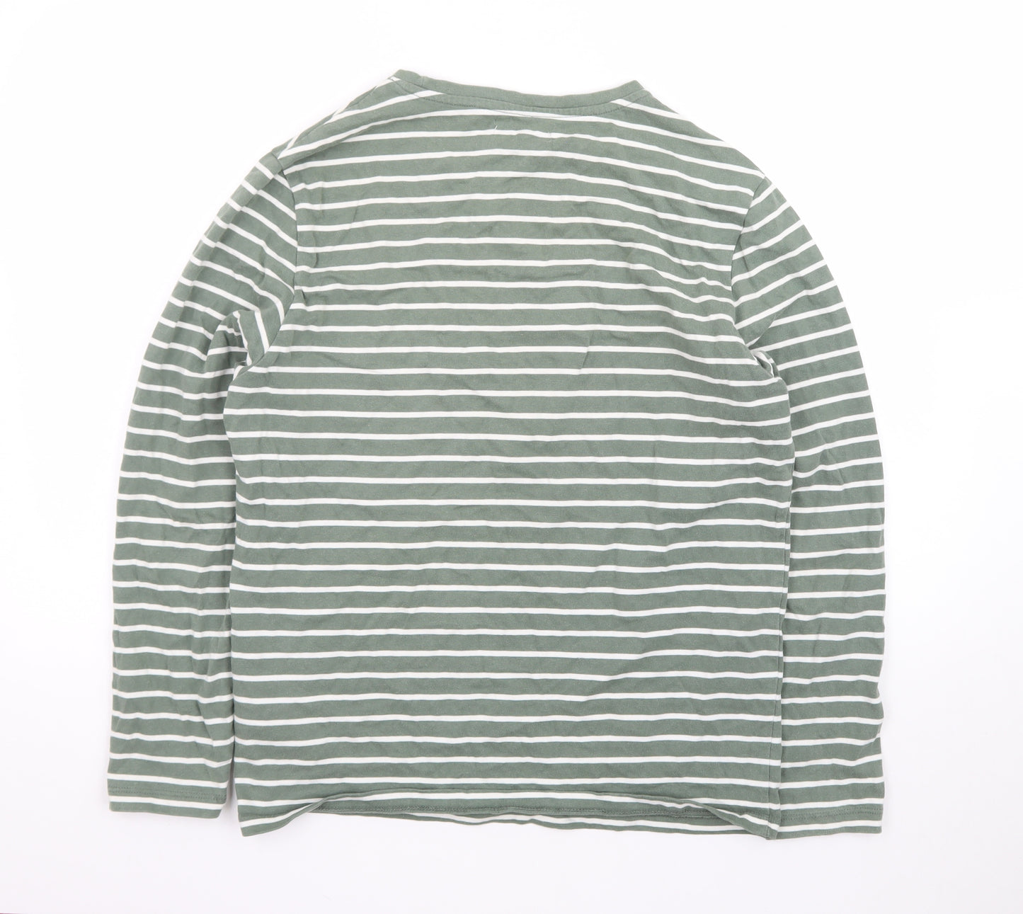 Casual Friday Women's Green Striped Long Sleeve Cotton T-Shirt M