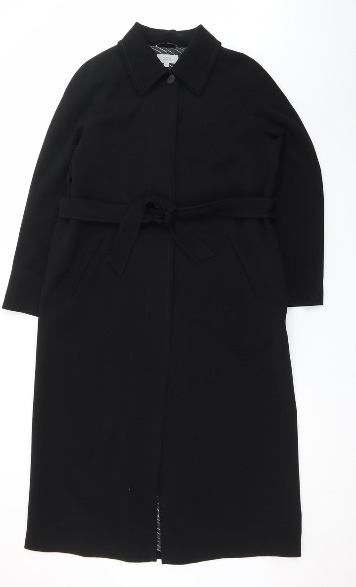 Marks and Spencer Women's Black Long Belted Overcoat Size 16 Tall