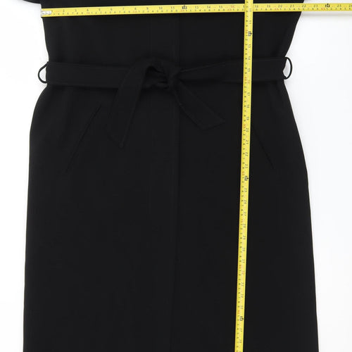 Marks and Spencer Women's Black Long Belted Overcoat Size 16 Tall