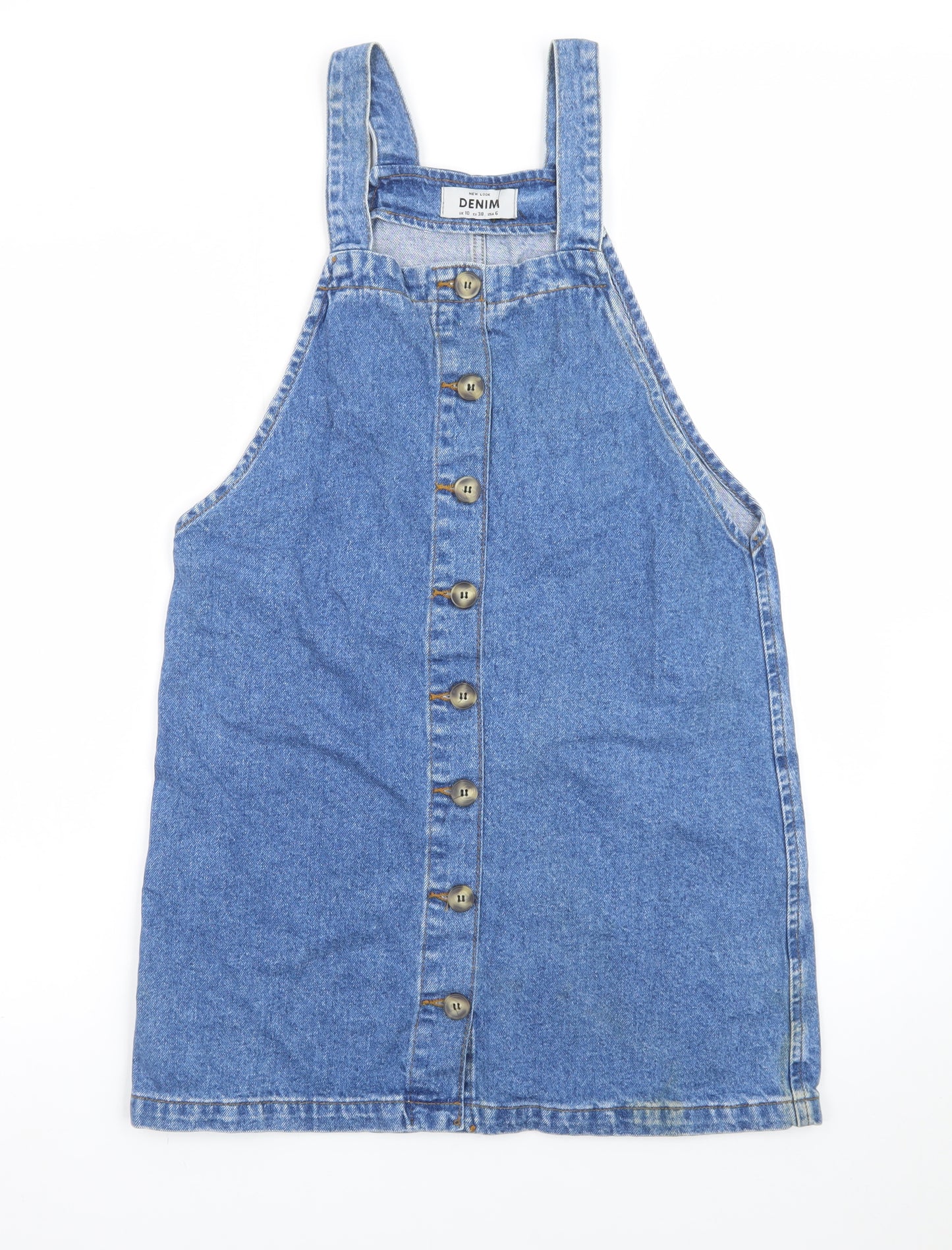 New Look Women's Blue Denim Pinafore Dress UK 10 Casual Sleeveless