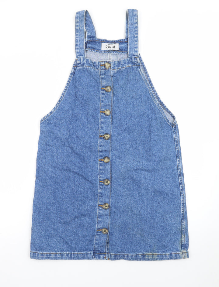 New Look Women's Blue Denim Pinafore Dress UK 10 Casual Sleeveless