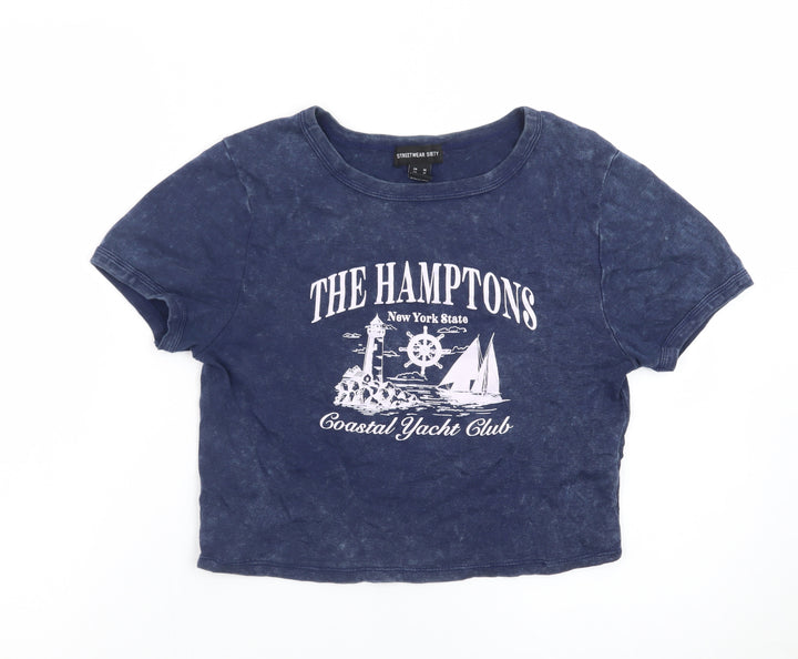 Streetwear Society Womens Blue Cropped Nautical Graphic T-Shirt Medium