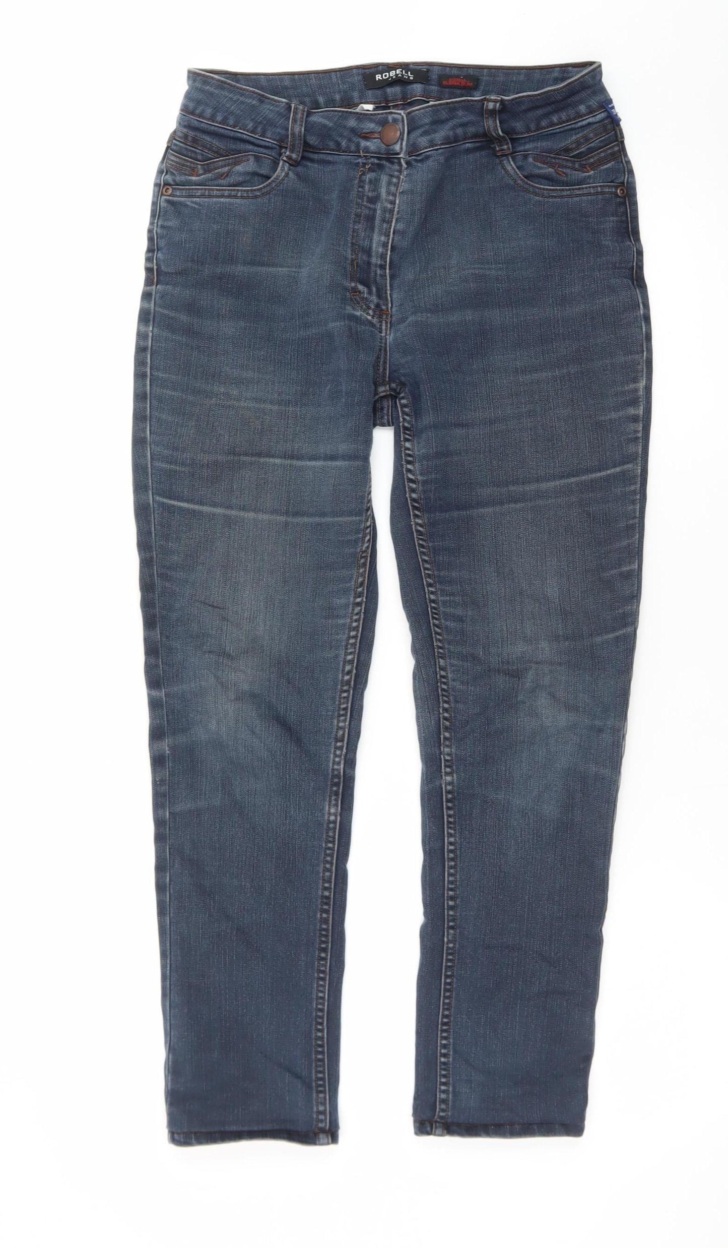 Robell Womens Blue Straight Leg Stretch Denim Jeans Size 38 Regular