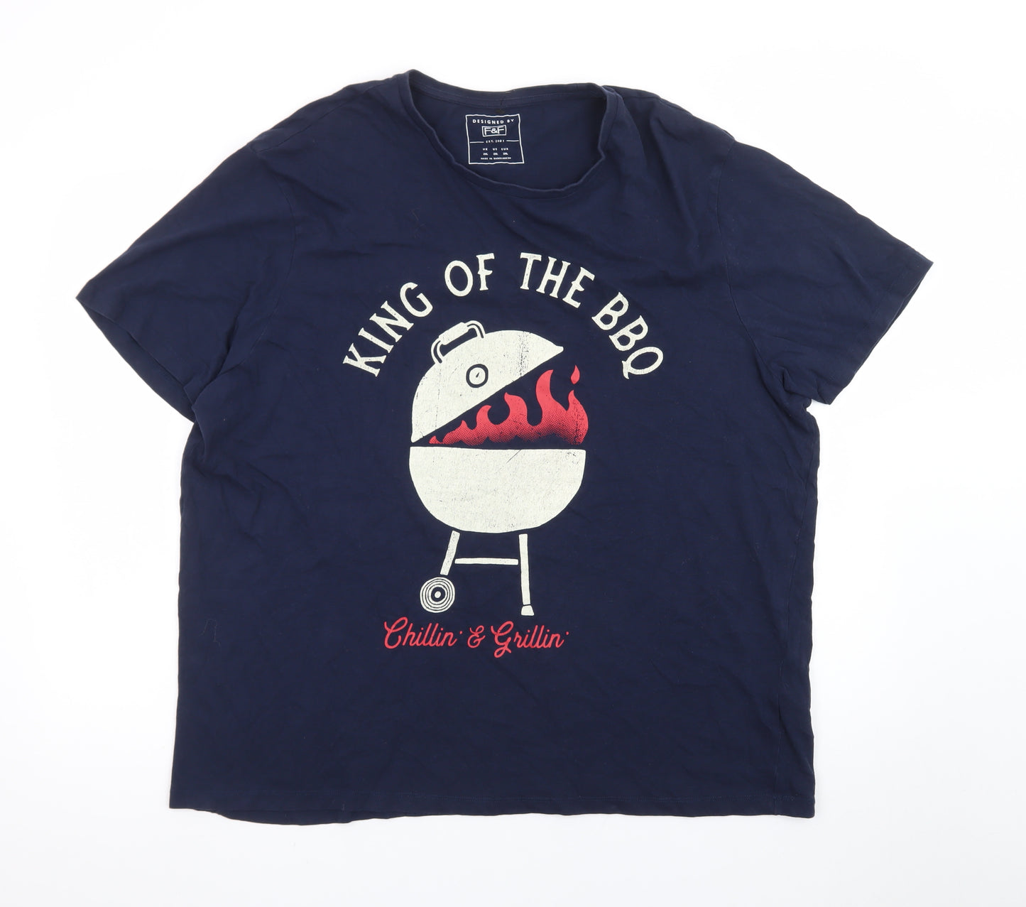 F&F Men’s Navy King of the BBQ Graphic T-Shirt 2XL Cotton Summer Top