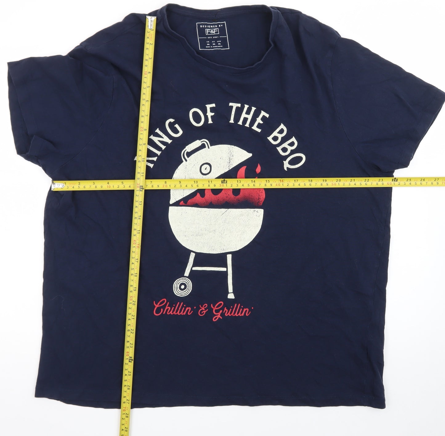 F&F Men’s Navy King of the BBQ Graphic T-Shirt 2XL Cotton Summer Top