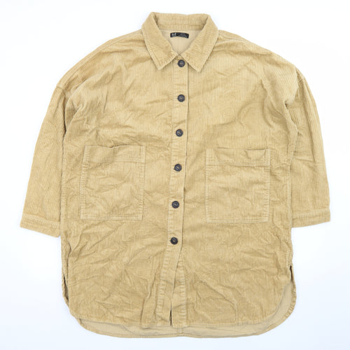 Zara Women Beige Corduroy Shirt Dress Size 16 Collared 3/4 Sleeve
