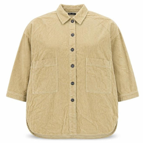 Zara Women Beige Corduroy Shirt Dress Size 16 Collared 3/4 Sleeve