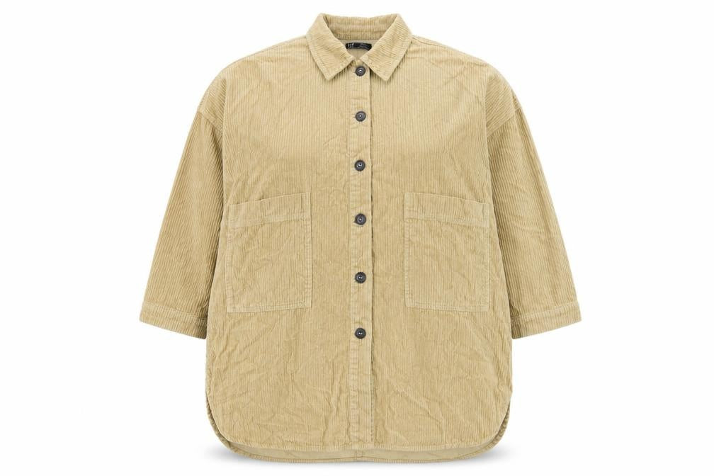 Zara Women Beige Corduroy Shirt Dress Size 16 Collared 3/4 Sleeve