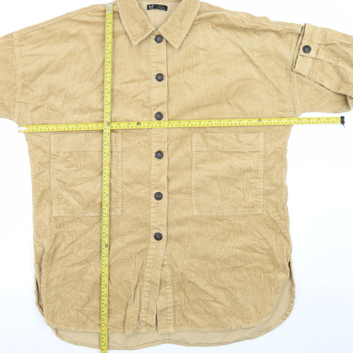 Zara Women Beige Corduroy Shirt Dress Size 16 Collared 3/4 Sleeve