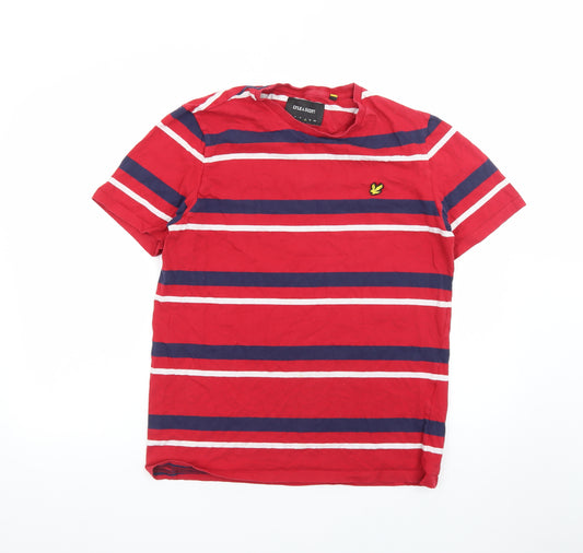 Lyle & Scott Men's Red Striped Cotton Crew Neck T-Shirt Size L