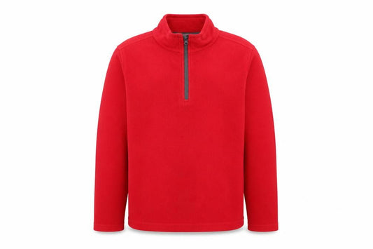 Front view of Regatta boys’ red fleece pullover sweatshirt 1/4 zip, size 16, years