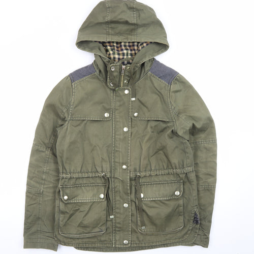 Topshop Women Green Parka Jacket UK 8 Hooded Mid-Length Coat