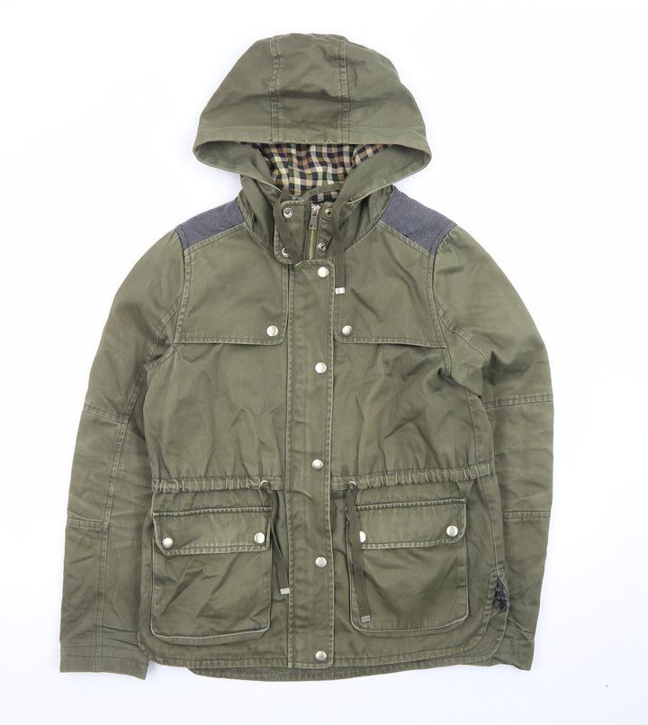 Topshop Women Green Parka Jacket UK 8 Hooded Mid-Length Coat
