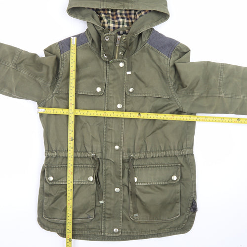 Topshop Women Green Parka Jacket UK 8 Hooded Mid-Length Coat