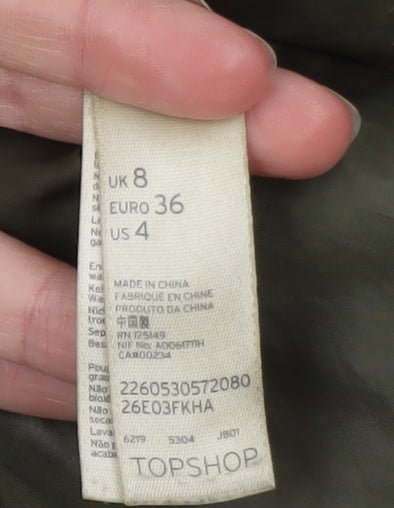 Topshop Women Green Parka Jacket UK 8 Hooded Mid-Length Coat