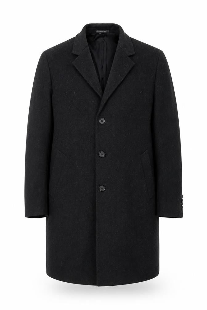 Front view of Alfani Men's Black Wool Overcoat 42R Classic Formal Long Coat