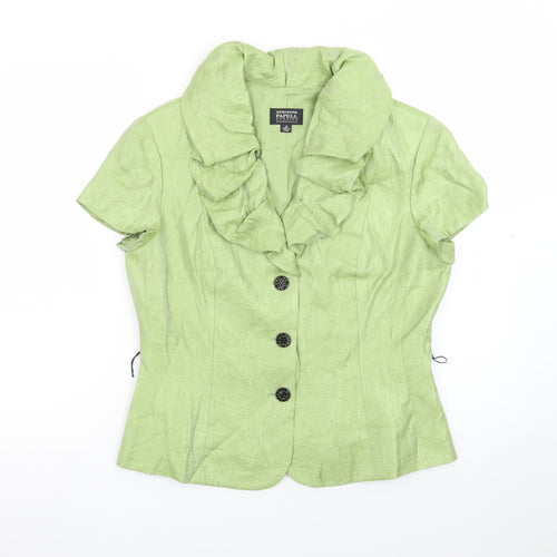 Adrianna Papell Women Green Ruffle Collared Blouse Size 12