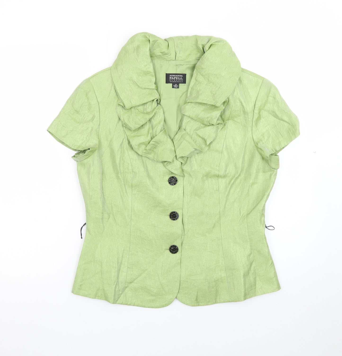 Adrianna Papell Women Green Ruffle Collared Blouse Size 12
