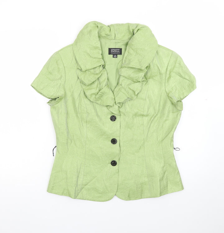 Adrianna Papell Women Green Ruffle Collared Blouse Size 12